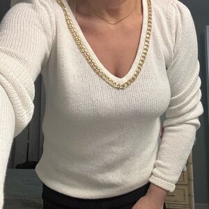 Generation Love Cream Sweater with Gold Chain Accent